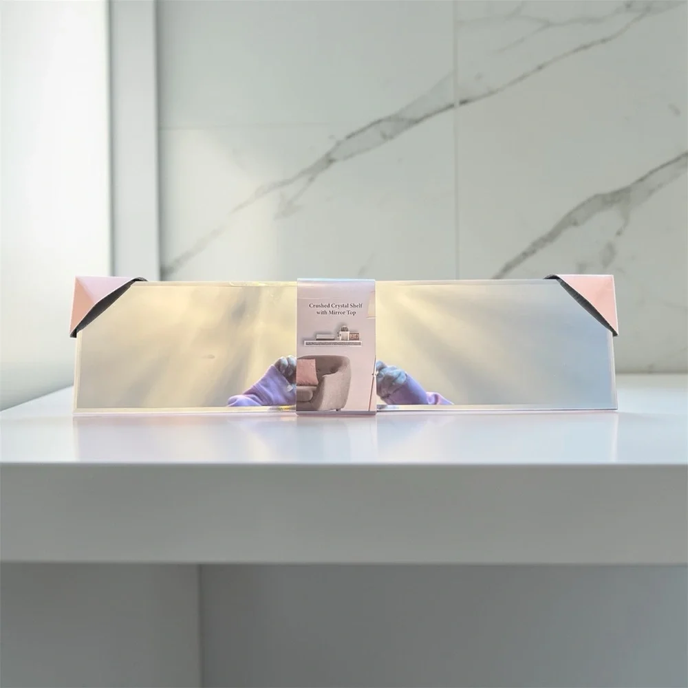 Iridescent Crystal Shelf Mirror - Pink Accents